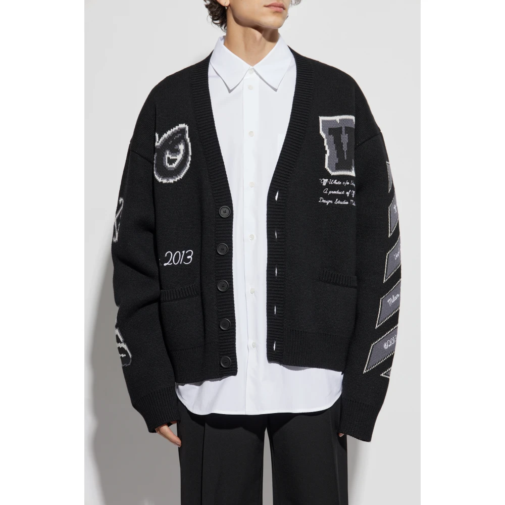 Off White Wollen vest met logo Black Heren