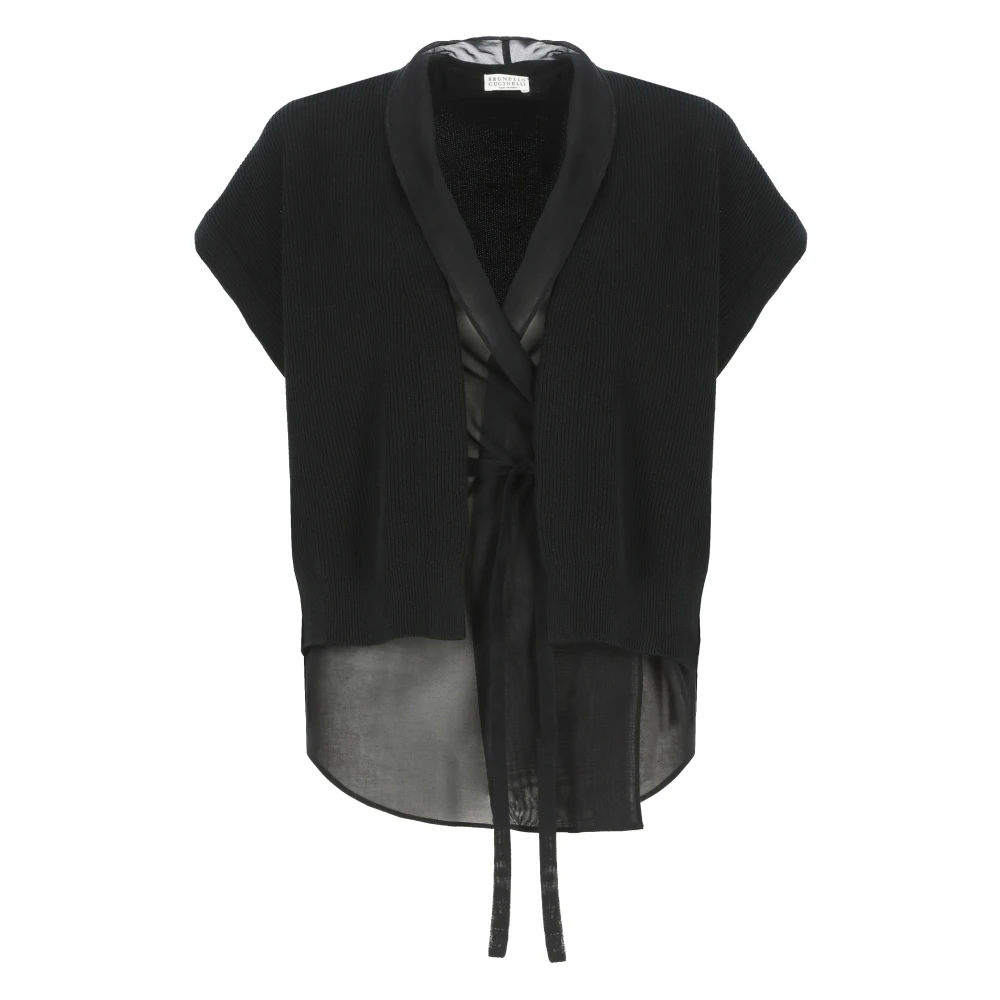 BRUNELLO CUCINELLI Zwarte Katoenen Vest met Messing Details Black Dames