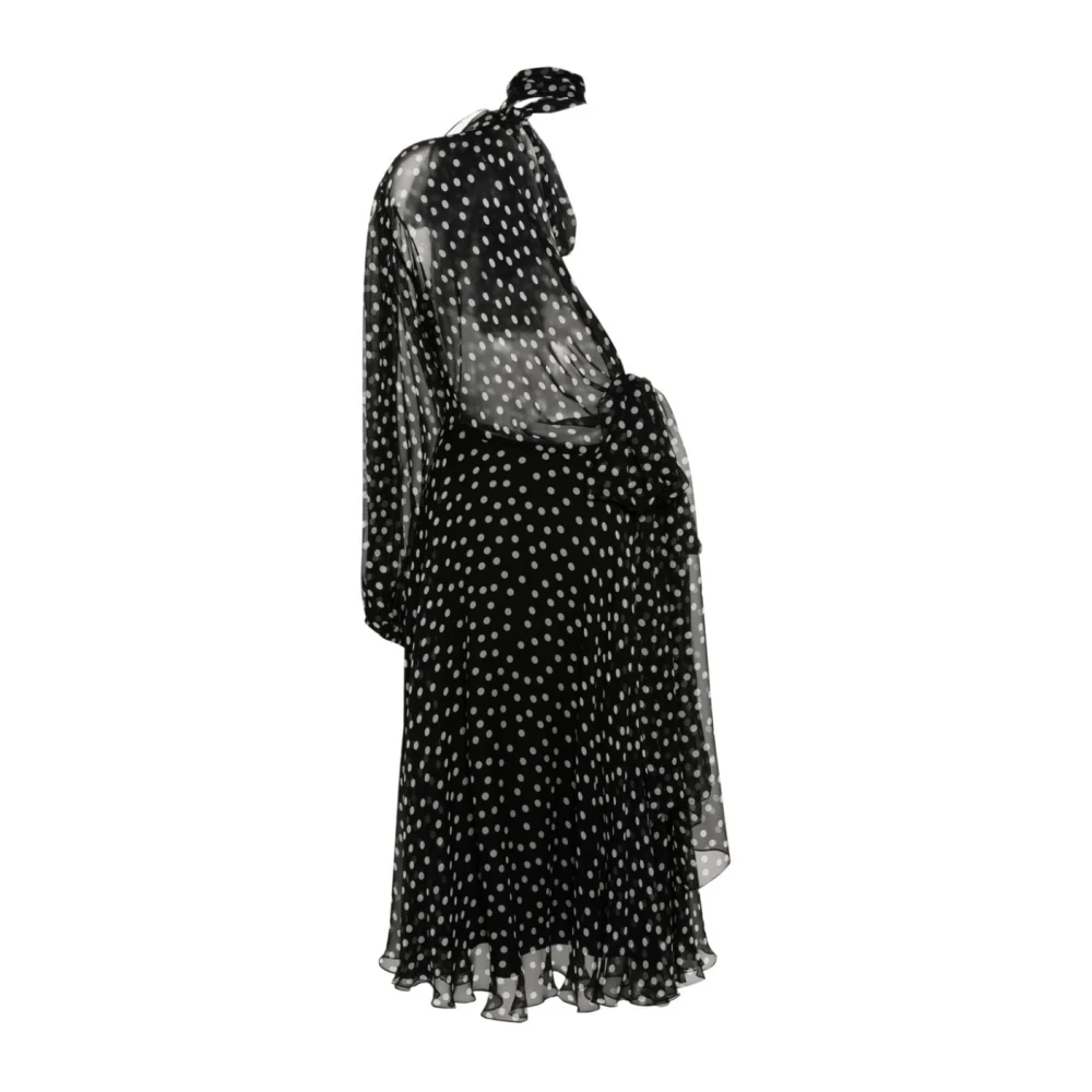 Dolce & Gabbana One-shoulder Polka Dot Chiffon Jurk Black Dames