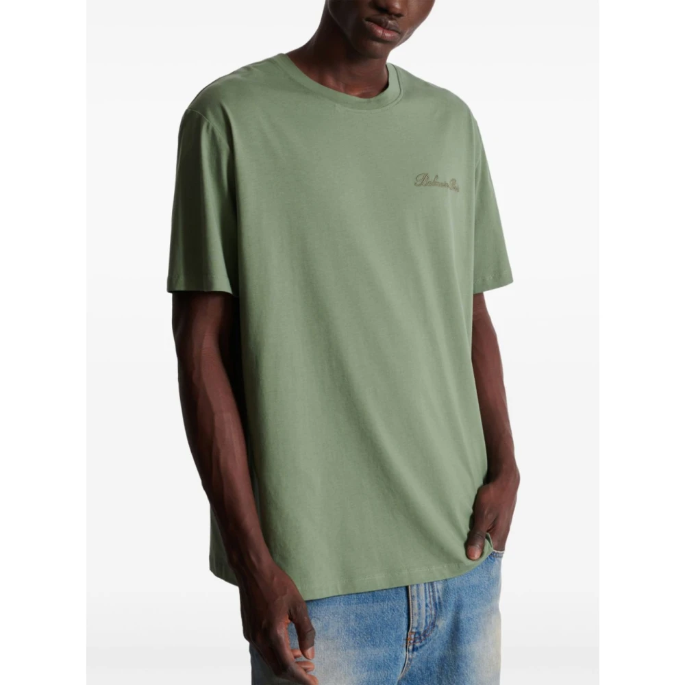 Balmain Geborduurd Logo Olijfgroen T-Shirt Green Heren