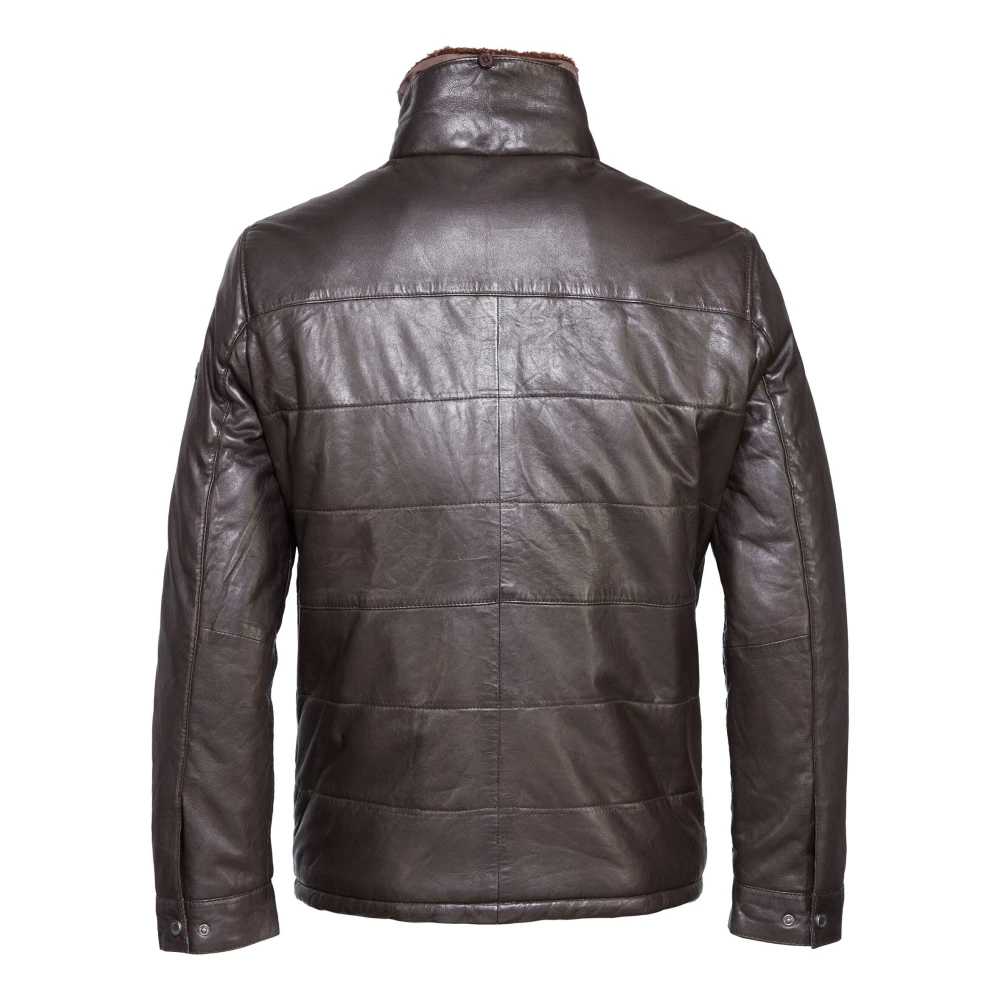 Bugatti Stijlvolle leren jas met stiksels Brown Heren
