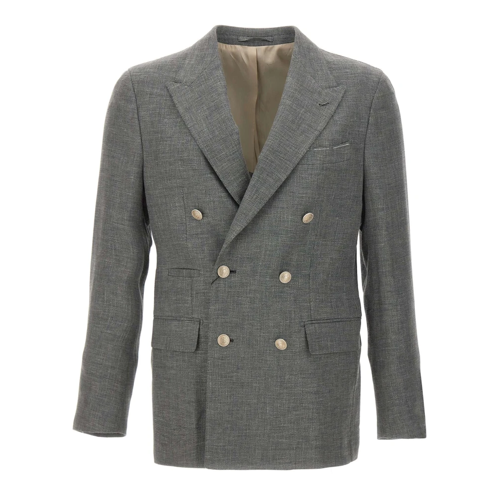 Eleventy Gray Double-Breasted Jacket - Male - Blazers - L - Suits