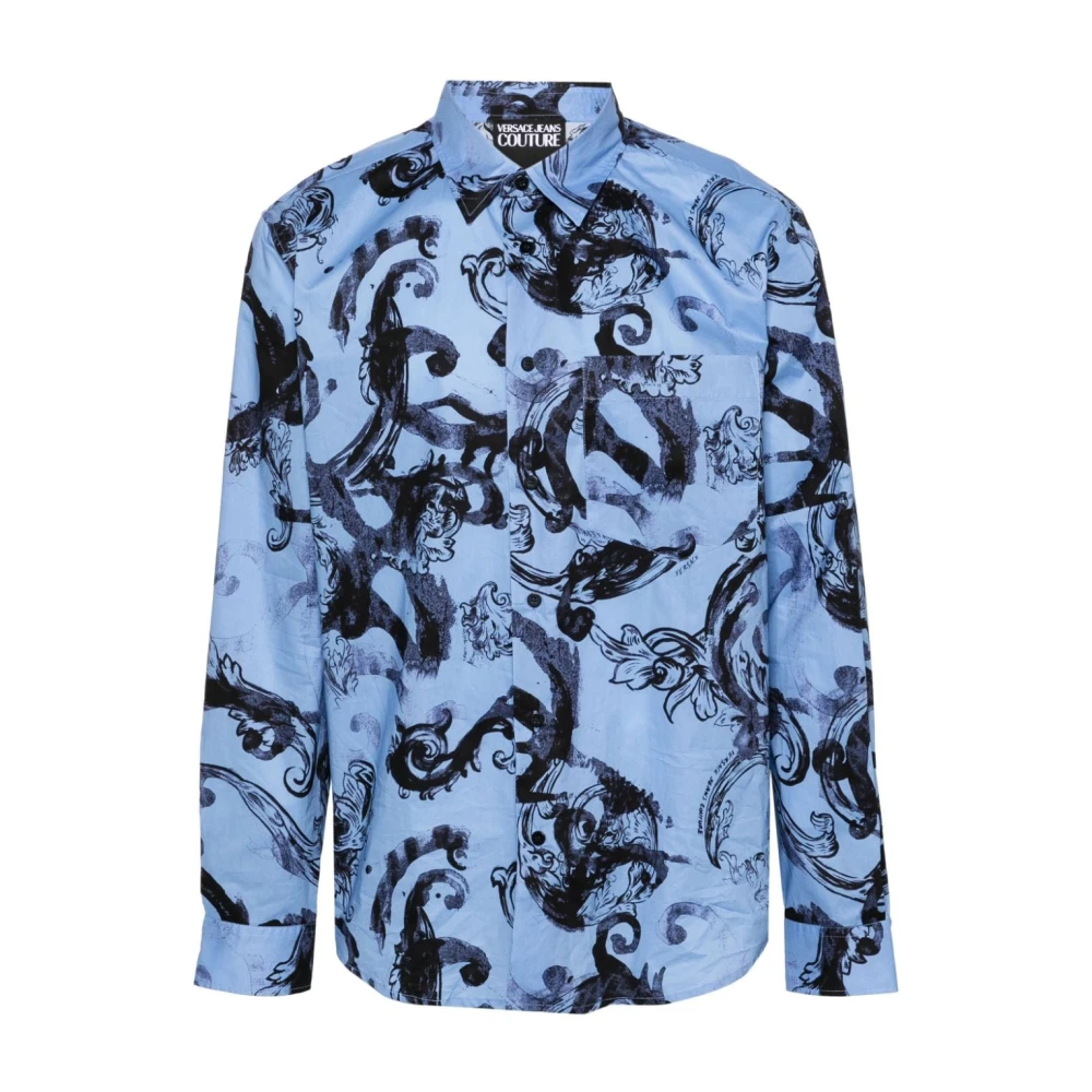 Versace Jeans Couture Blå skjorta med Watercolour Couture tryck Blue, Herr
