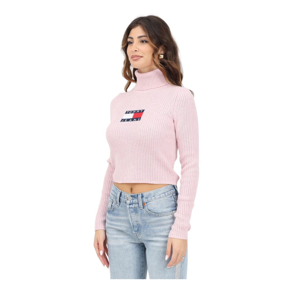 Tommy Hilfiger Melange Turtleneck Flag Sweater Ballet Pink Dames