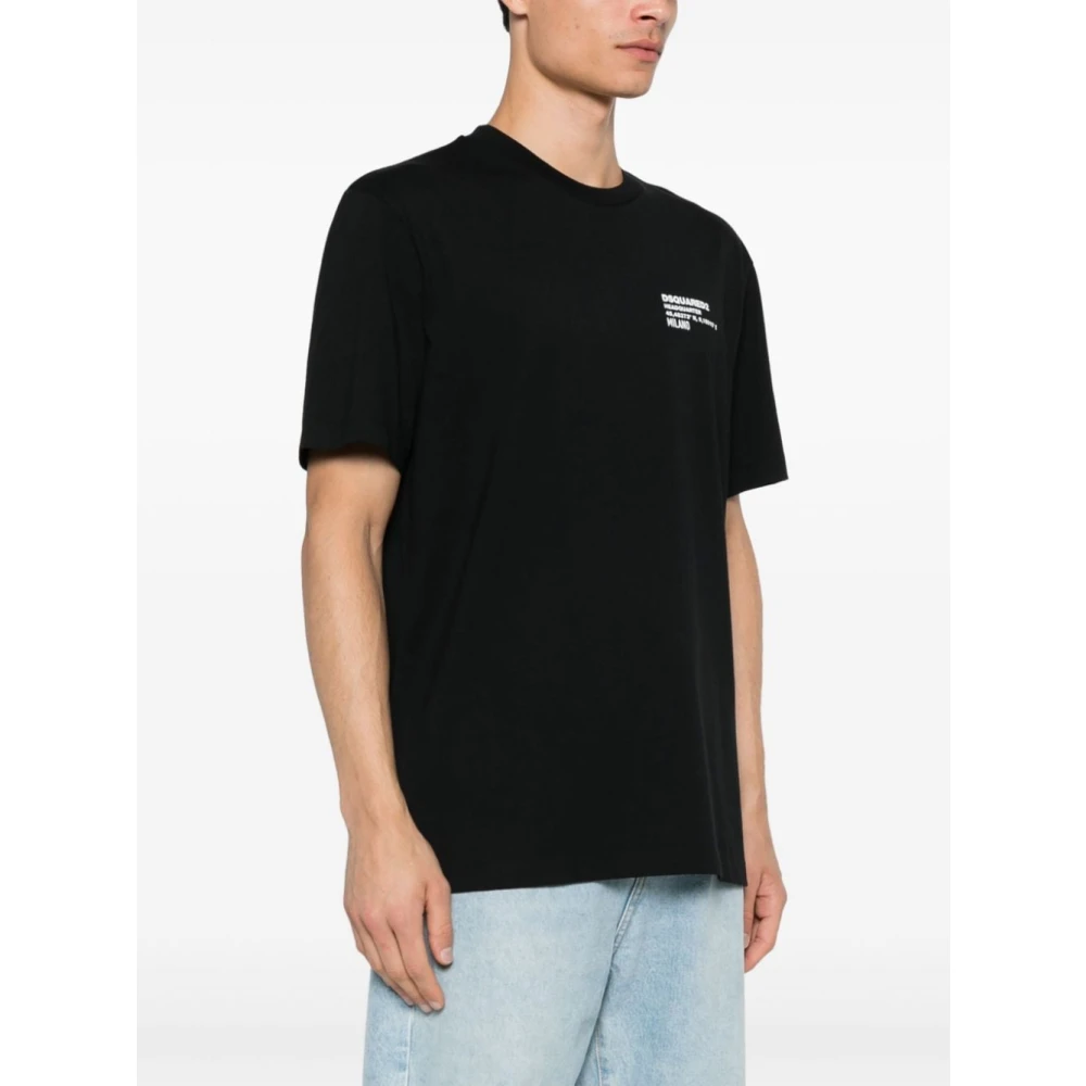 Dsquared2 Zwart Katoen Logo Print Ronde Hals Black Heren