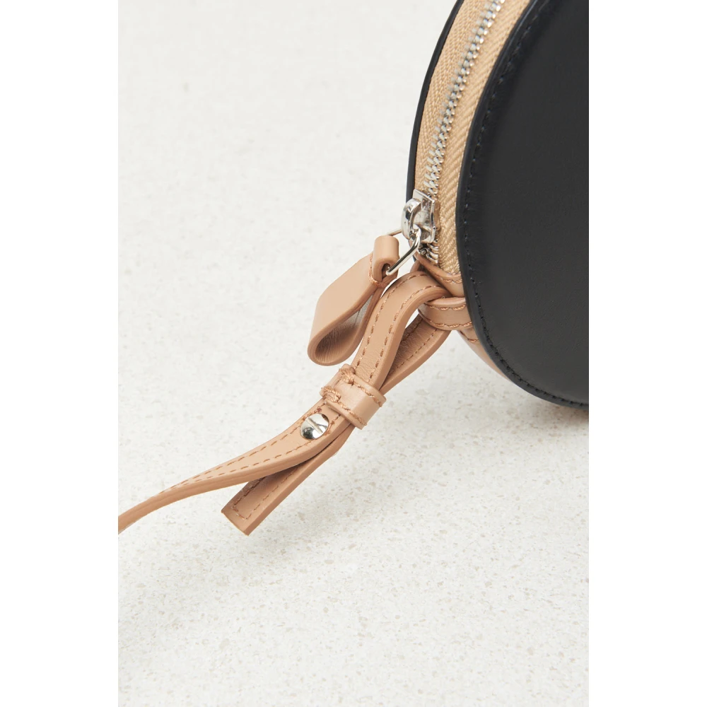 PESERICO Ronde echte leren tas met polsband en schouderband Black Dames