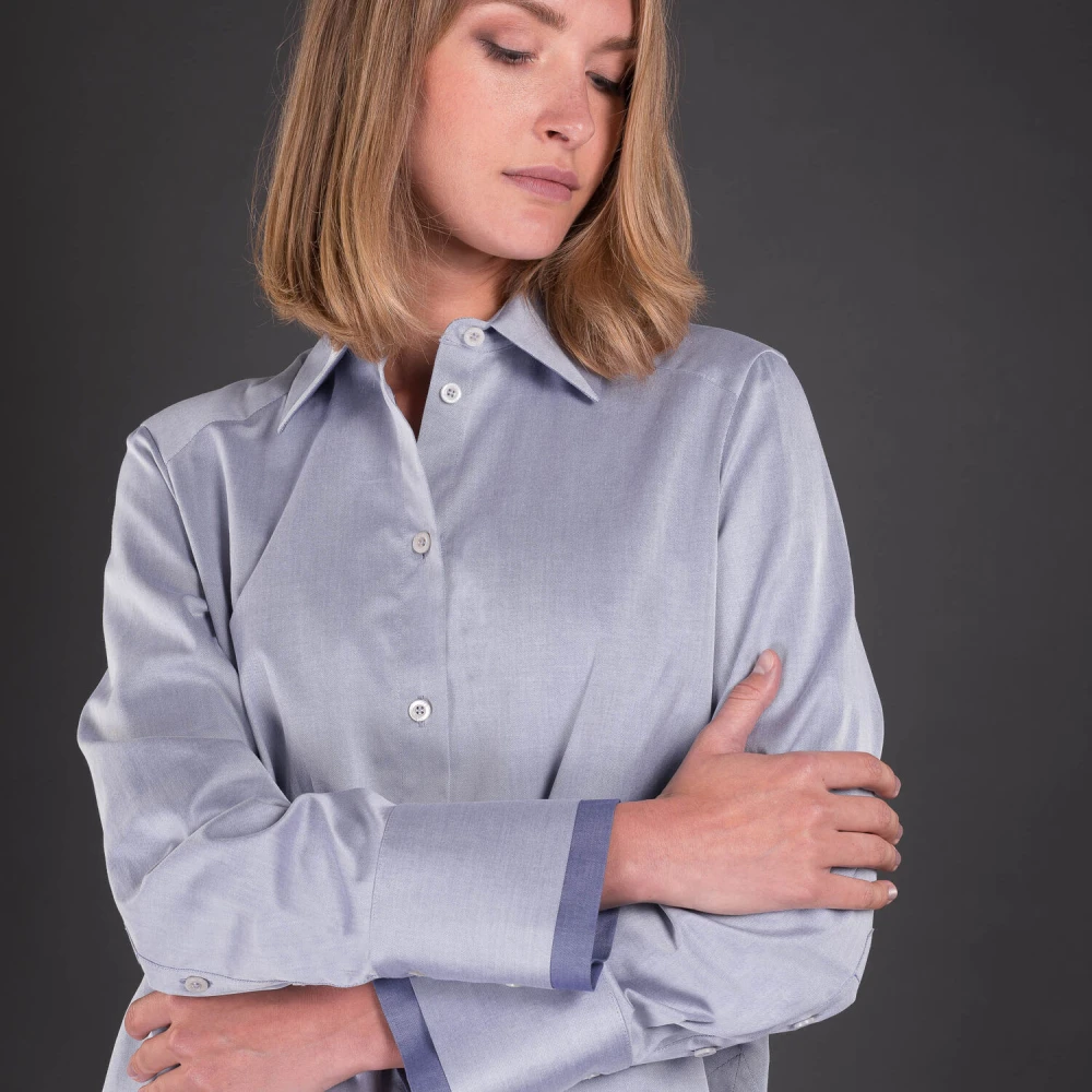 Moorer Stijlvolle Regular-Fit Overhemd van Dubbel Geverfd Katoenen Keperstof Blue Dames