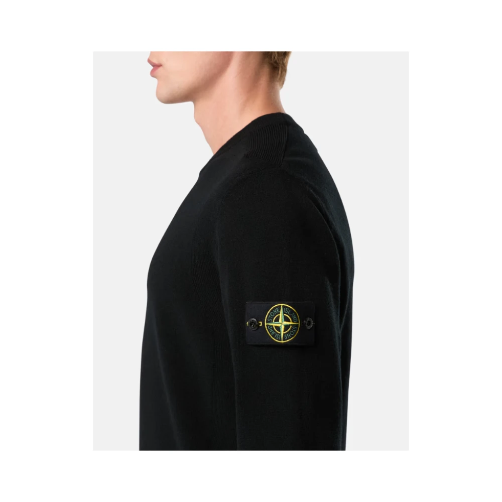 Stone Island Zwarte Wol Crewneck Sweater Black Heren