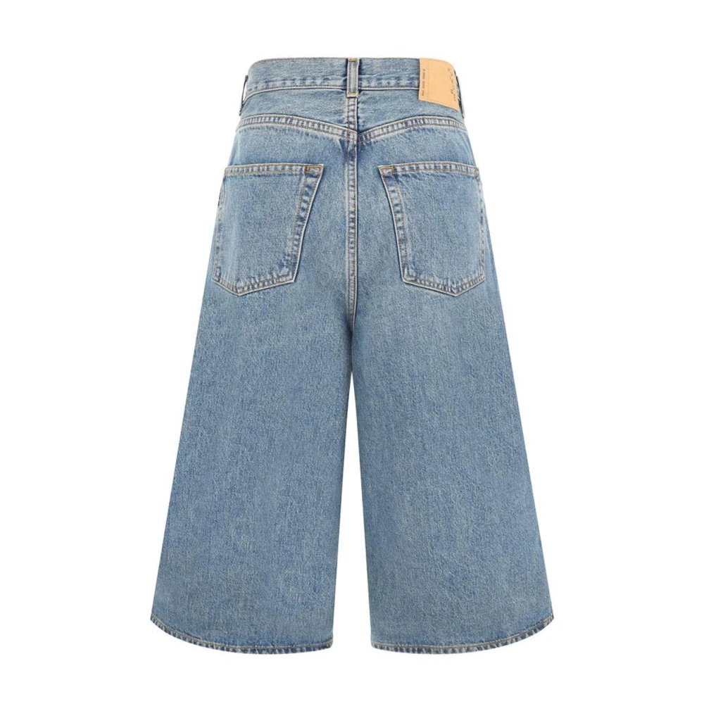 Haikure Denim Baggy Shorts met leren patch Blue Dames
