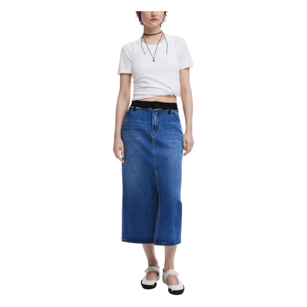 Desigual Blauwe Rits Rok Lente Zomer Blue Dames