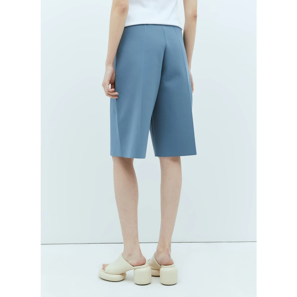Jil Sander Gebreide Bermuda Shorts met Middenplooien Blue Dames