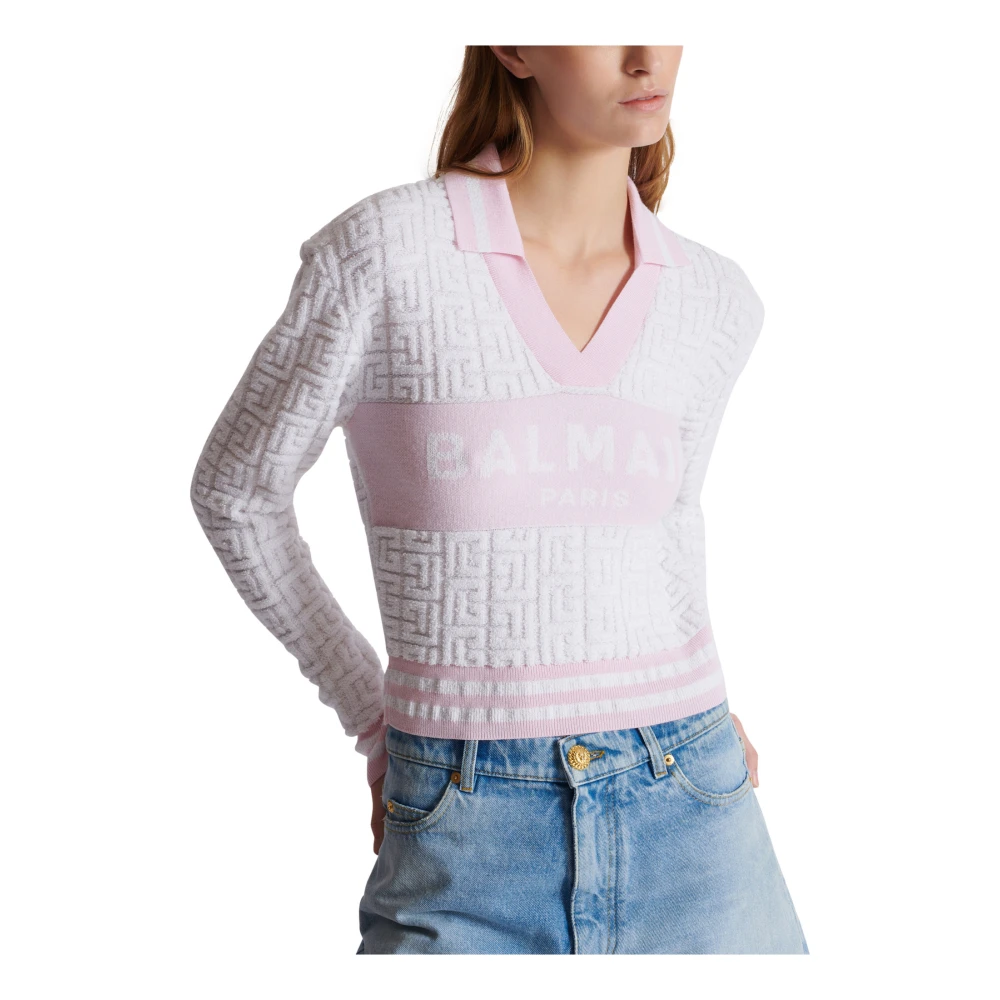 Balmain Monogram gebreide polo Pink Dames
