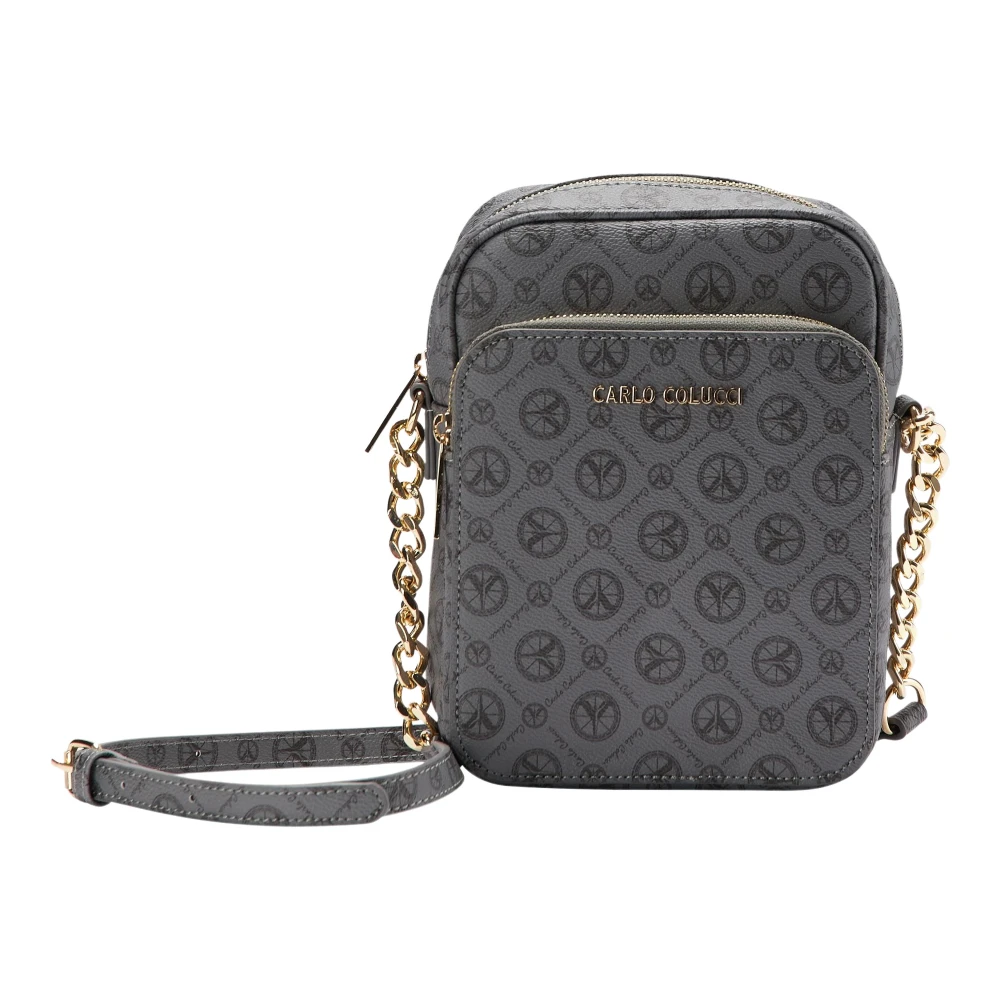 Carlo Colucci Women's Gray A Shoulder Bag With Chain And Logo Printing Covallero