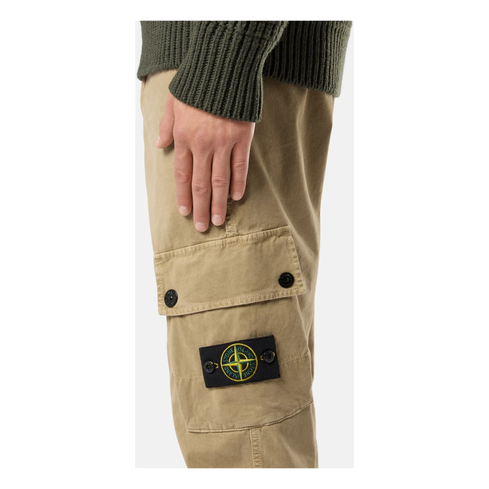 Stone Island Cargo Broek Stretch Gebroken Twill Katoen Beige Heren