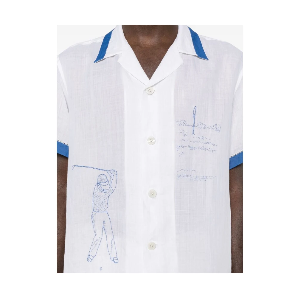 Bode Witte Camp Kraag Shirt met Geborduurd Motief White Heren
