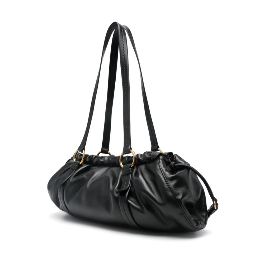 Miu Zwarte leren handtas met metalen logo Black Dames