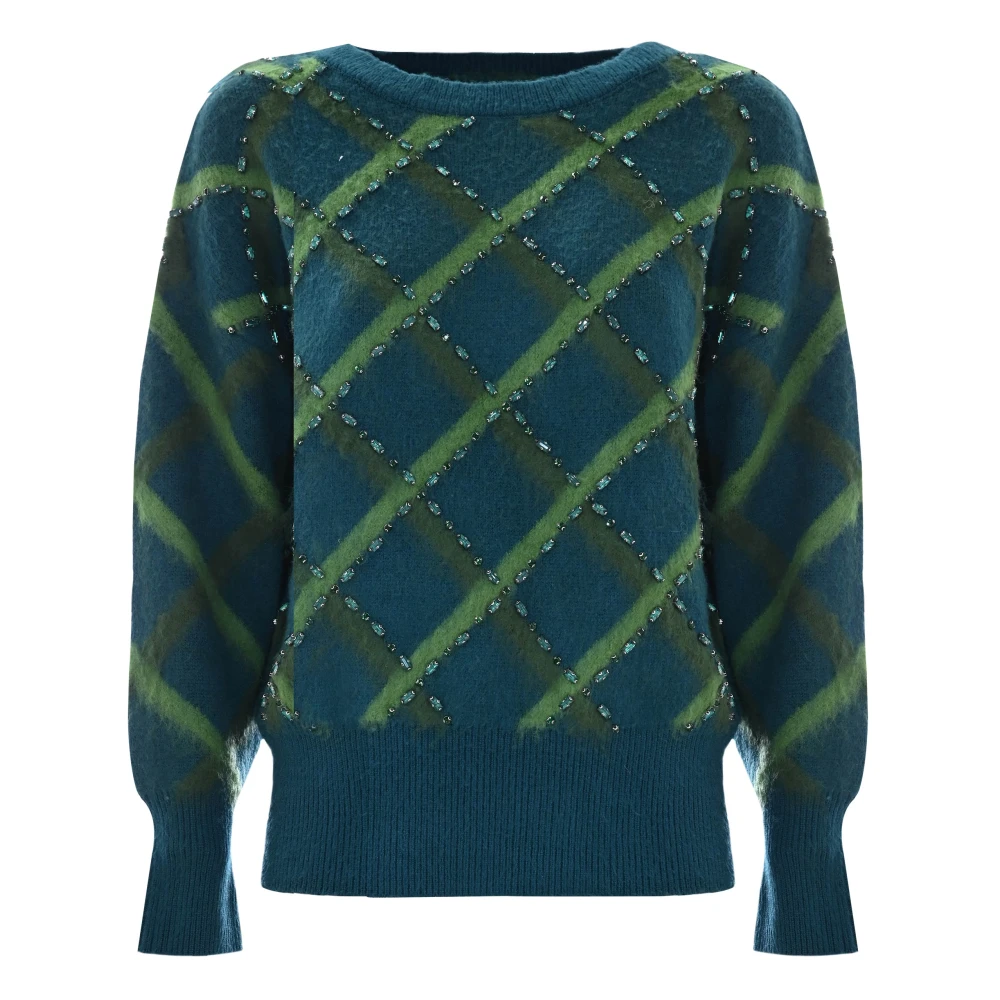 Kocca Diamantpatroon Trui met Strass Green Dames