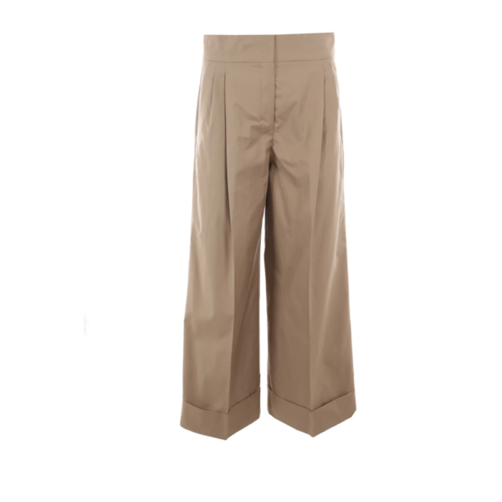 Max Mara Beige Bomull Twill Byxor med Uppvik Brown, Dam