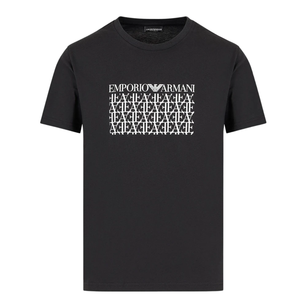 Emporio Armani Katoenen Jersey T-shirt met Coördinerende Print Black Heren