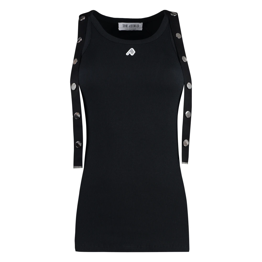 The Attico Women's Black Sleeveless Tops, M, Ribbed Tank Top