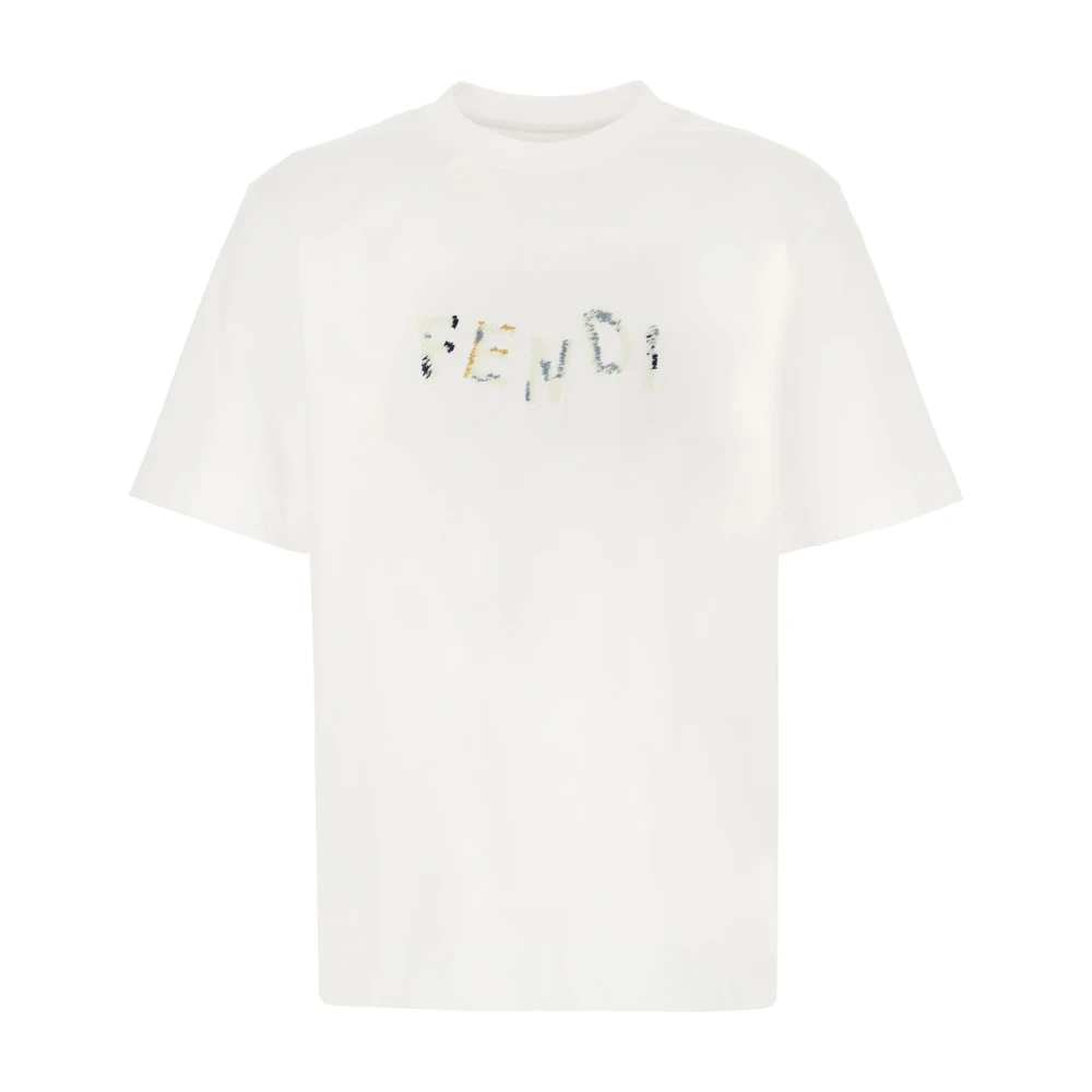 Fendi T-Shirts, Male, S, T-Shirt With Front Logo White