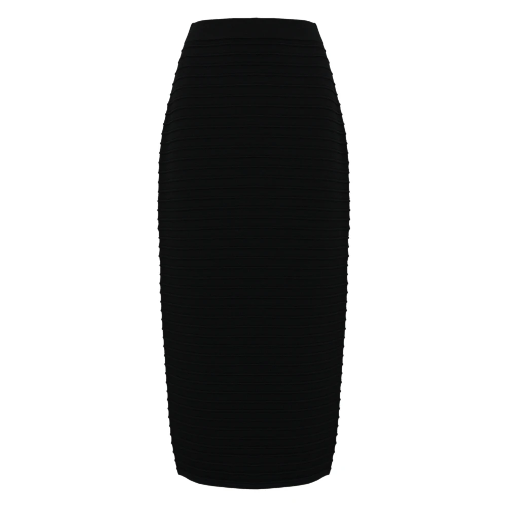 Liviana Conti Geribbelde taille midi rok zwart Black Dames