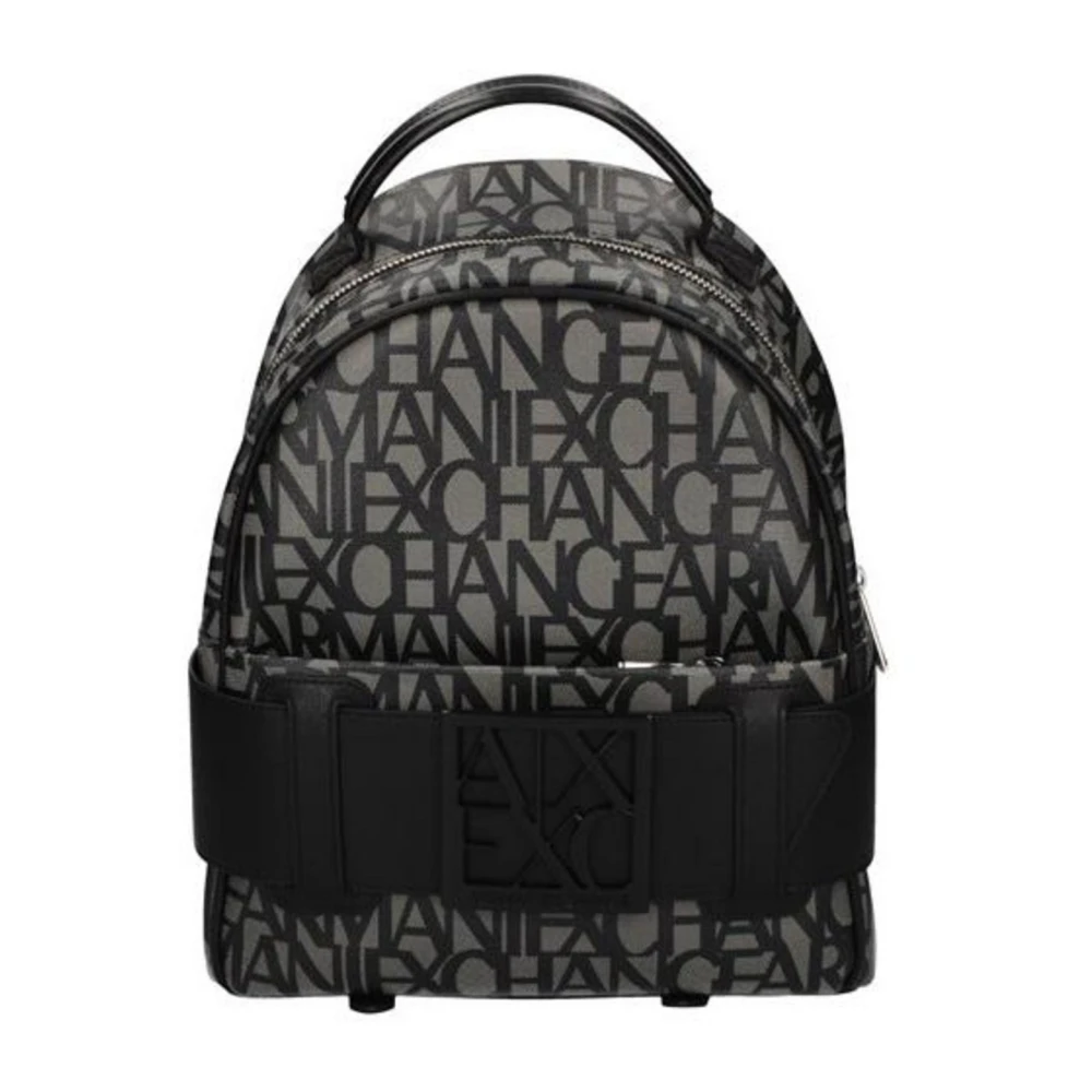 Armani Exchange Stijlvolle bedrukte katoenen rugzak met zakken Black Dames