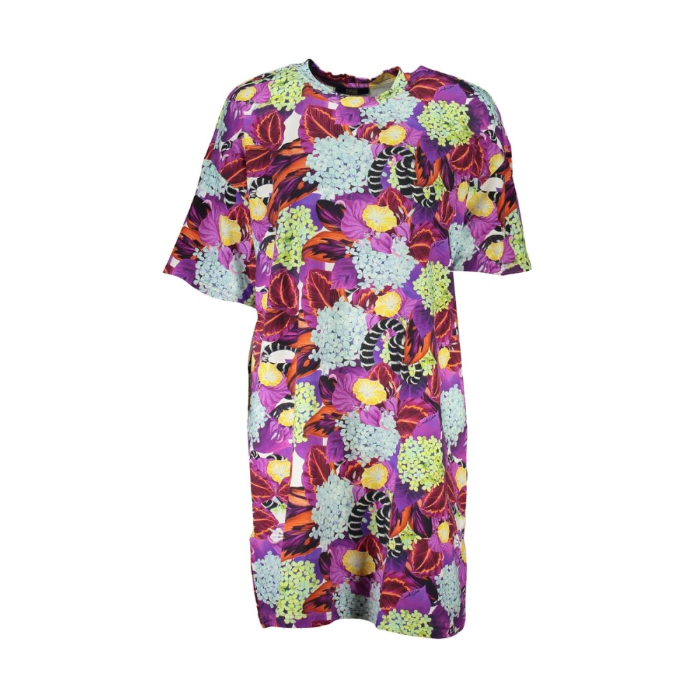 Cavalli Class Lila Katoenen Jurk Korte Mouw Logo Multicolor Dames