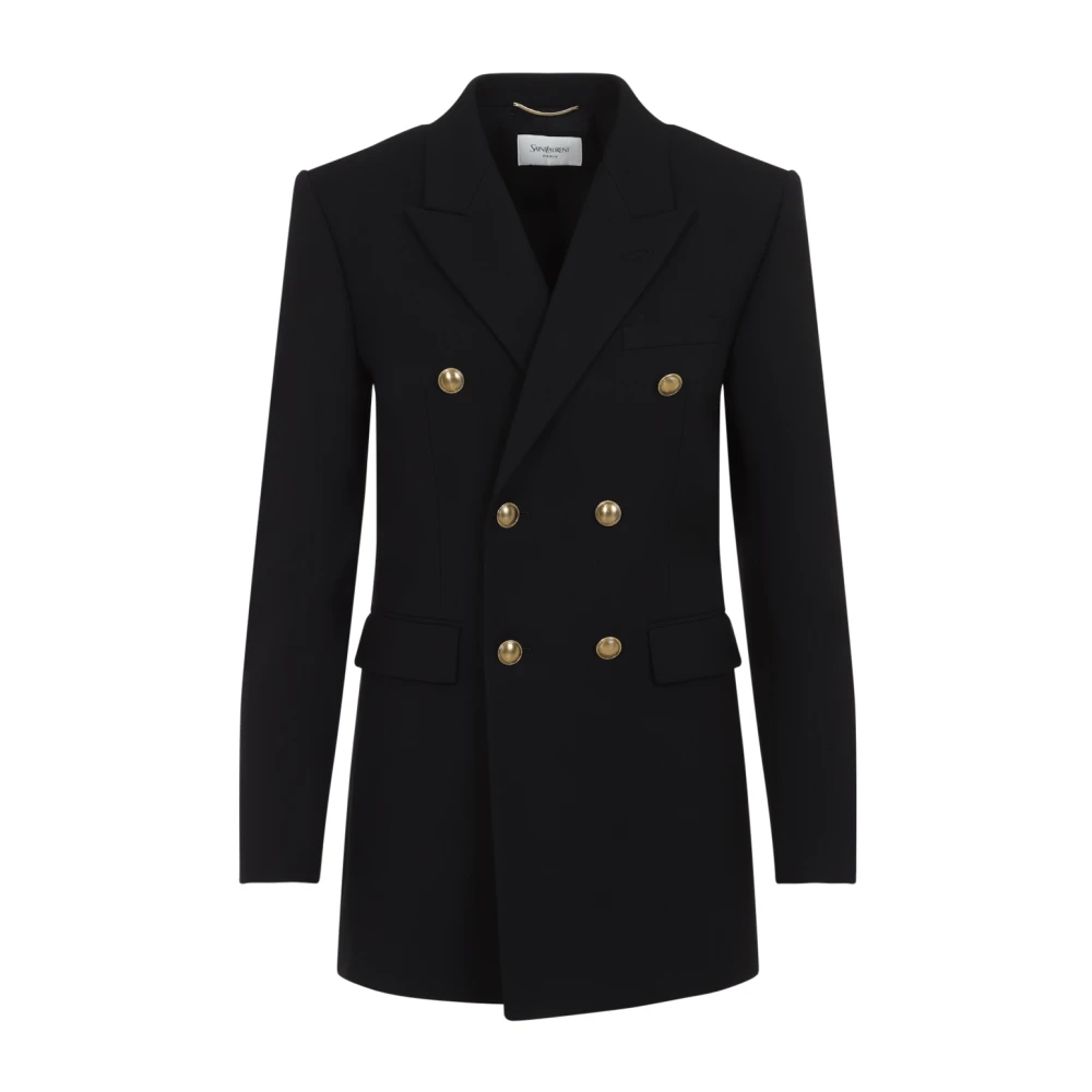 Saint Laurent Zwarte Wollen Jas Elegante Stijl Black Dames