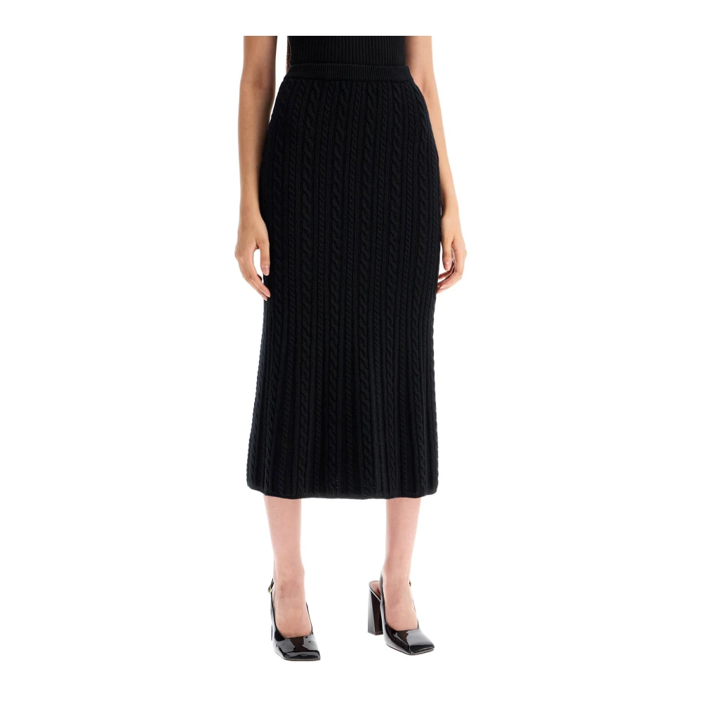 Alessandra Rich Minimalistische Wollen Gebreide Midi Rok Black Dames