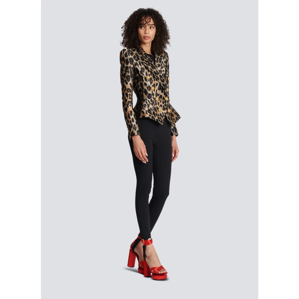 Balmain Slim-fit Jas in Luipaard Jacquard Brown Dames