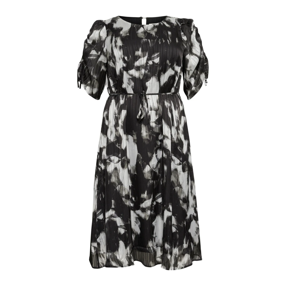 Kaffe Curve Abstract Print Midi Jurk Zwart Grijs Black Dames