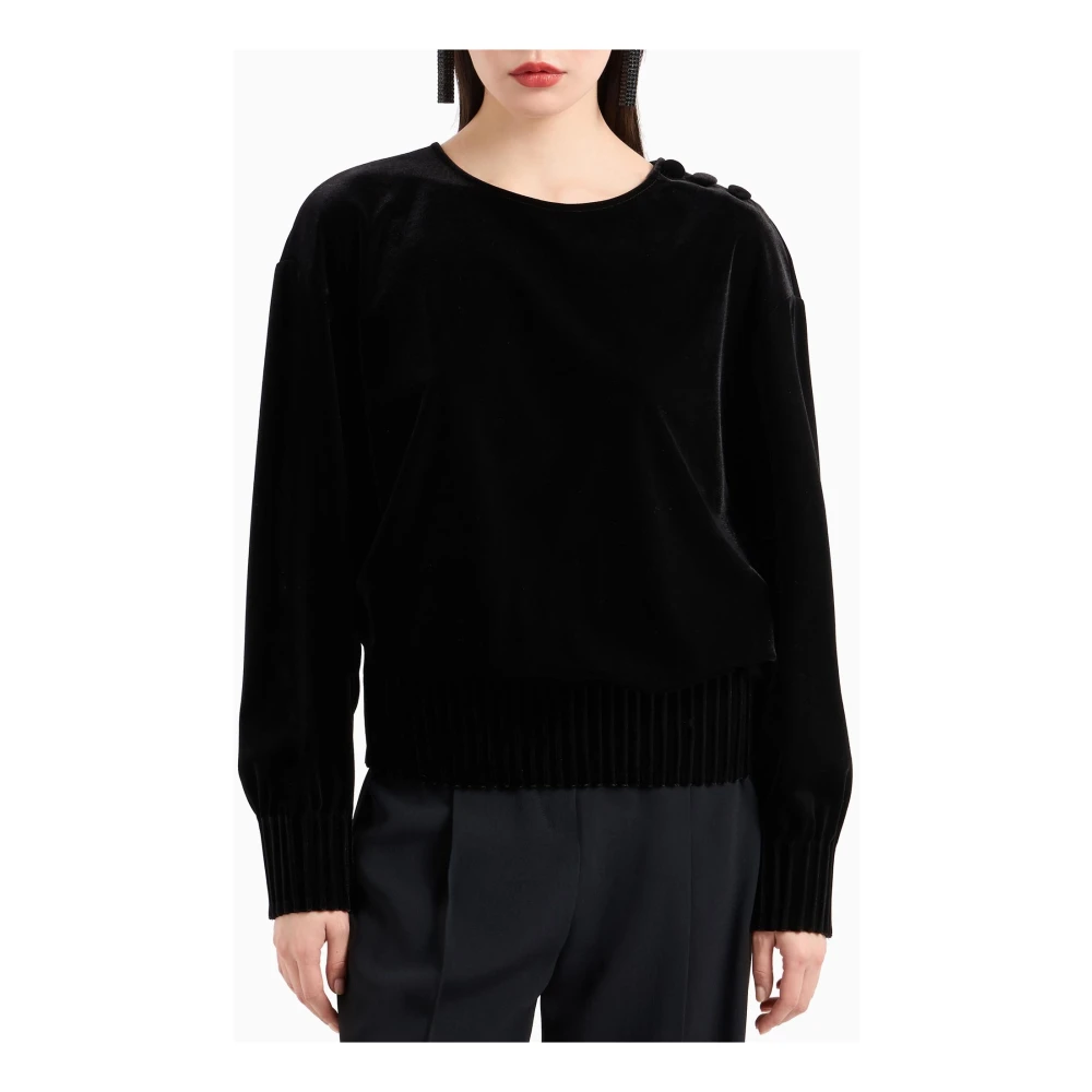 Emporio Armani Zwarte trui met ronde hals Black Dames