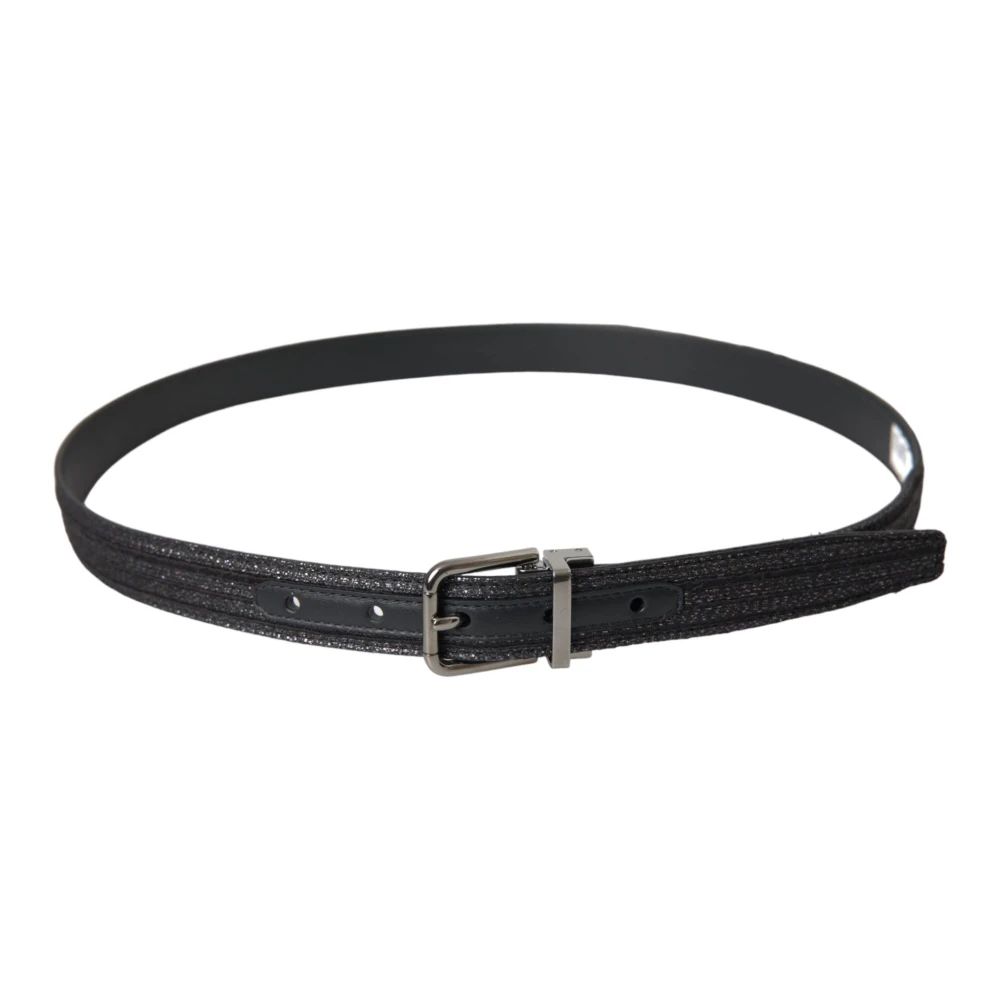 Dolce & Gabbana Zwart Jacquard Strepen Metalen Gesp Riem Black Heren