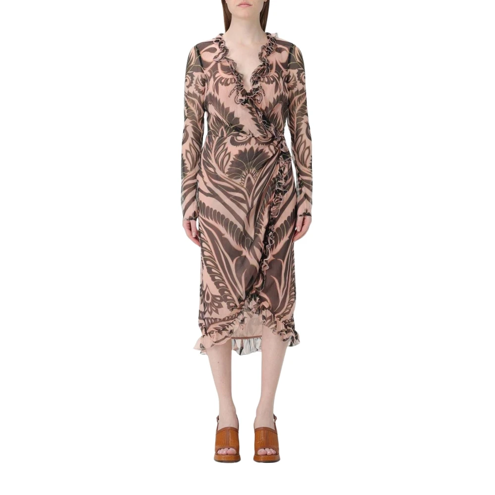 Etro Multicolor Midi Dresses, Female, S, Silk Wrap Midi Dress With Ruffle Accents