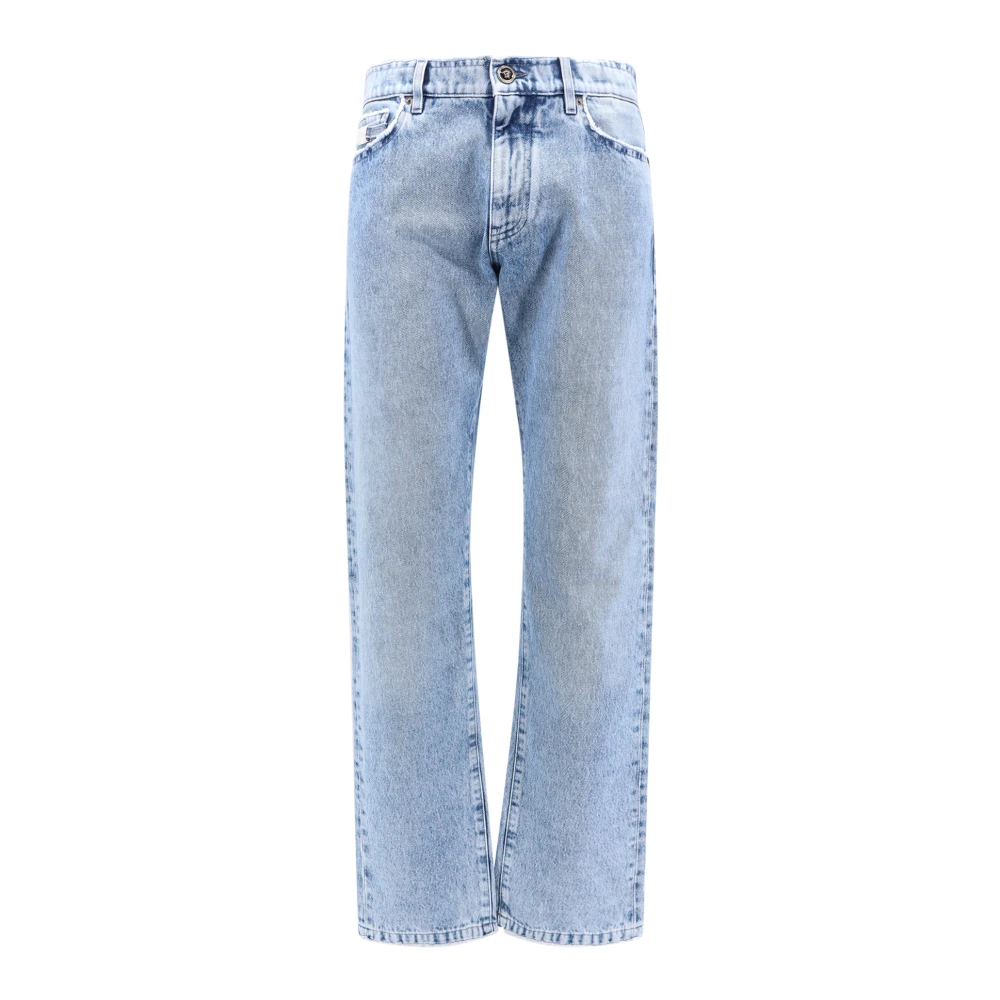 Versace Blauwe Jeans met Medusa Knoopsluiting Blue Heren