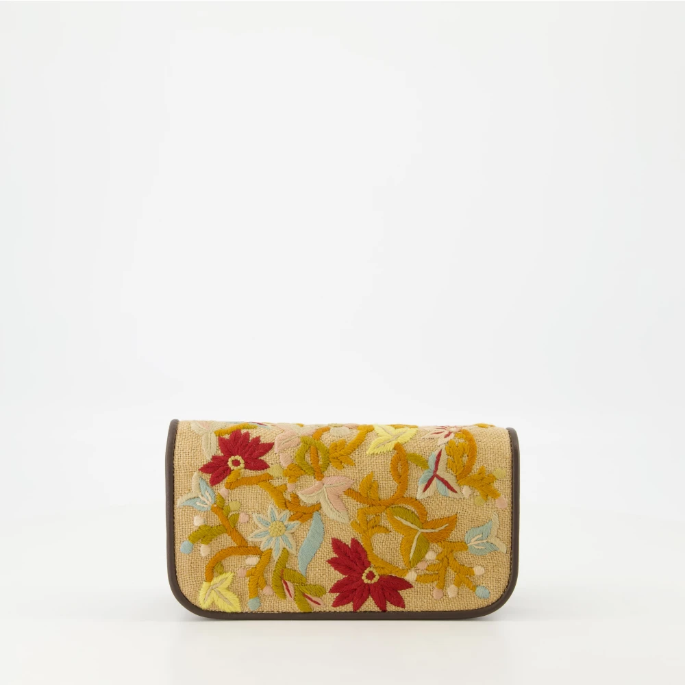 Valentino Garavani Bloemen VLogo Geborduurde Zijden Leren Tas Beige Dames