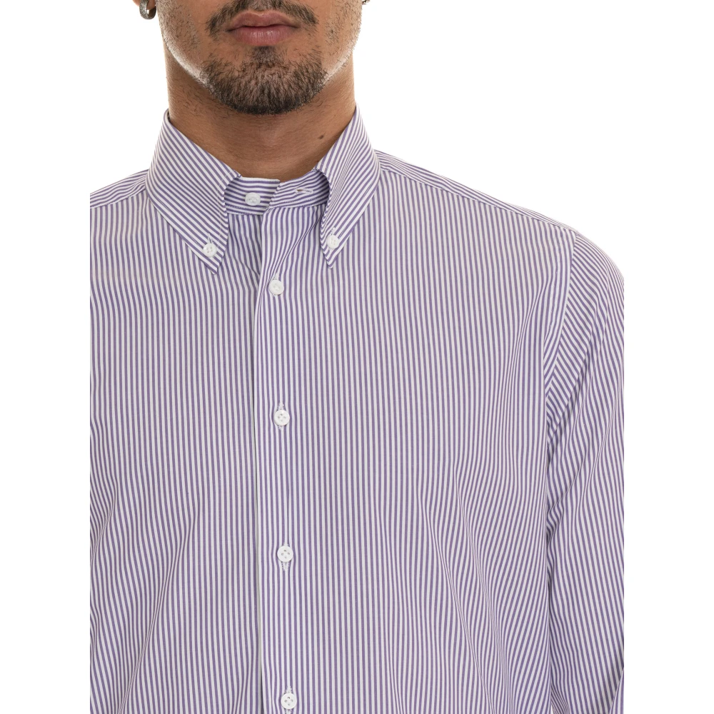 Càrrel Gestreept Button-Down Casual Overhemd Purple Heren