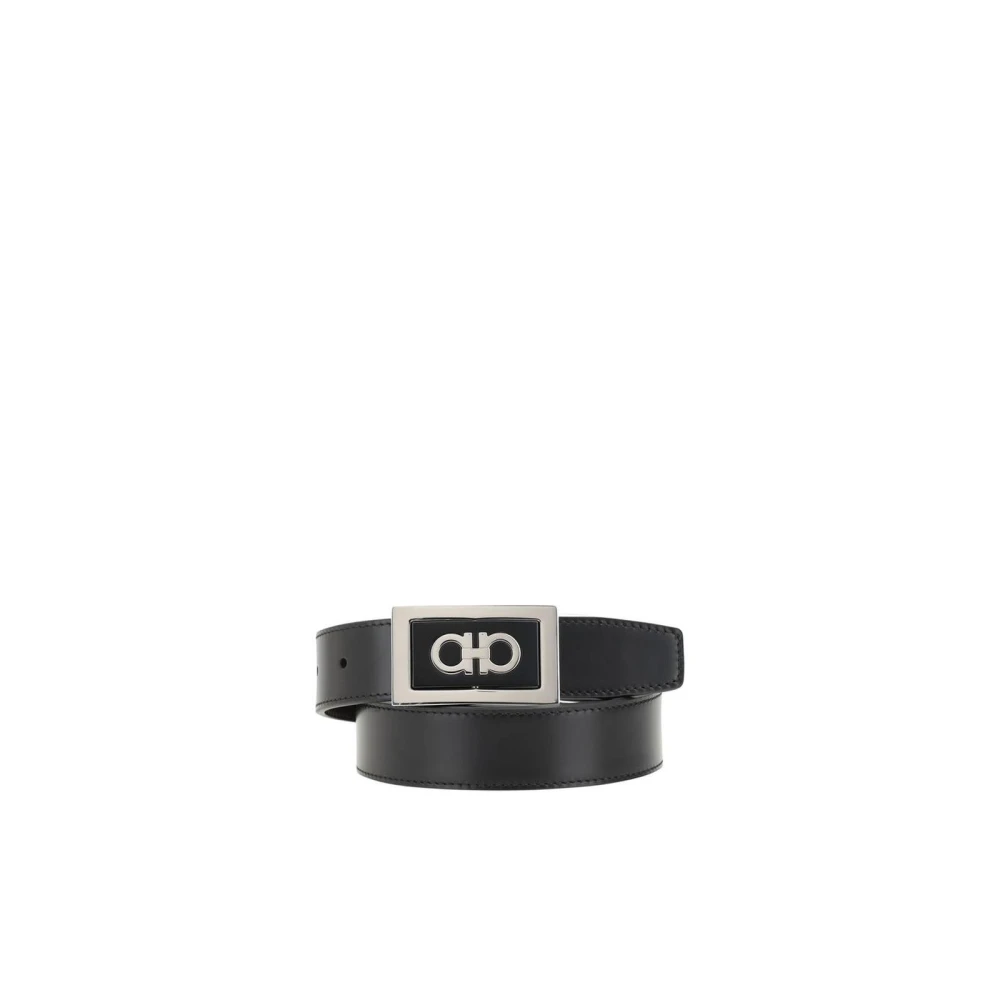 Ferragamo Men's Black Reversible Gancio Buckle Leather Belt