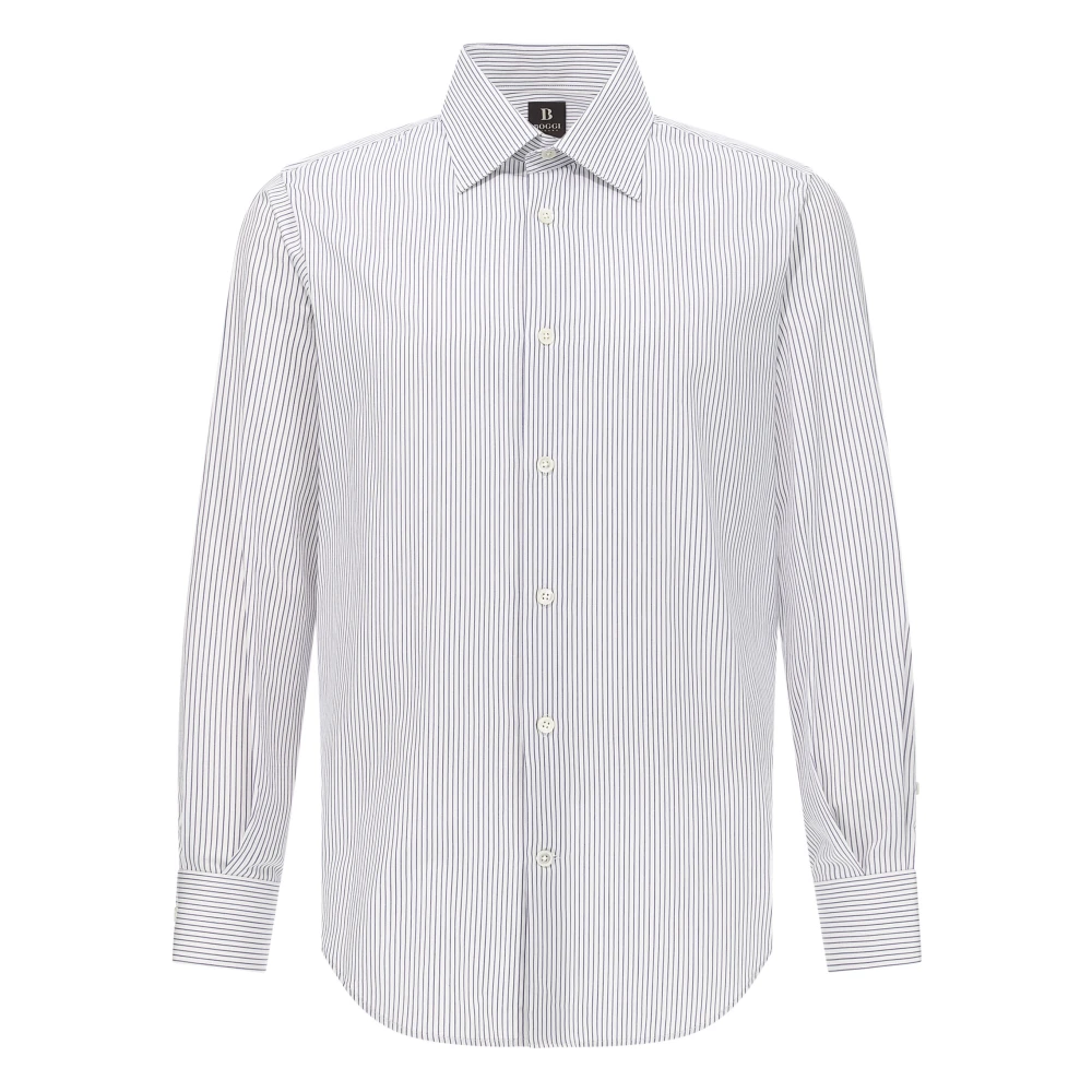 Boggi Milano Herren Blau Regular Fit Gestreiftes Baumwollhemd