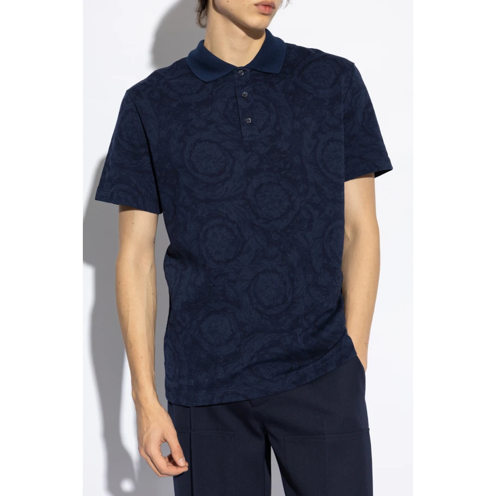 Versace Polo met Vbarocco patroon Blue Heren