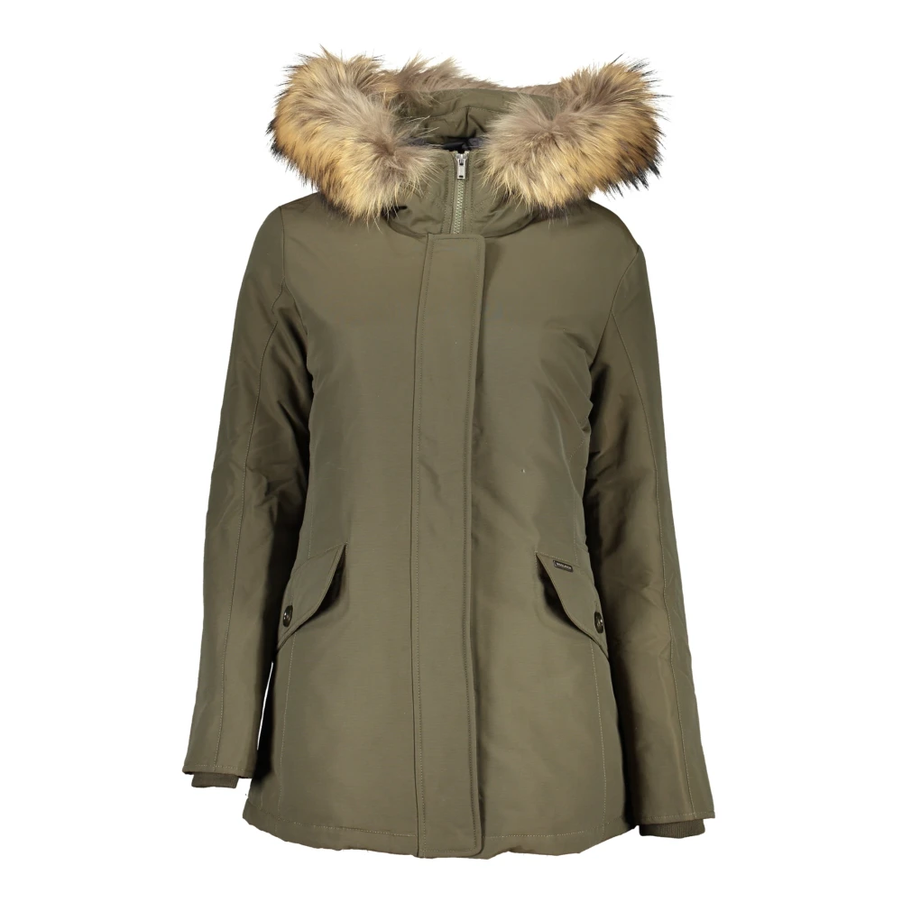 Woolrich Groene Hoodie met Afneembare Bont Green Dames