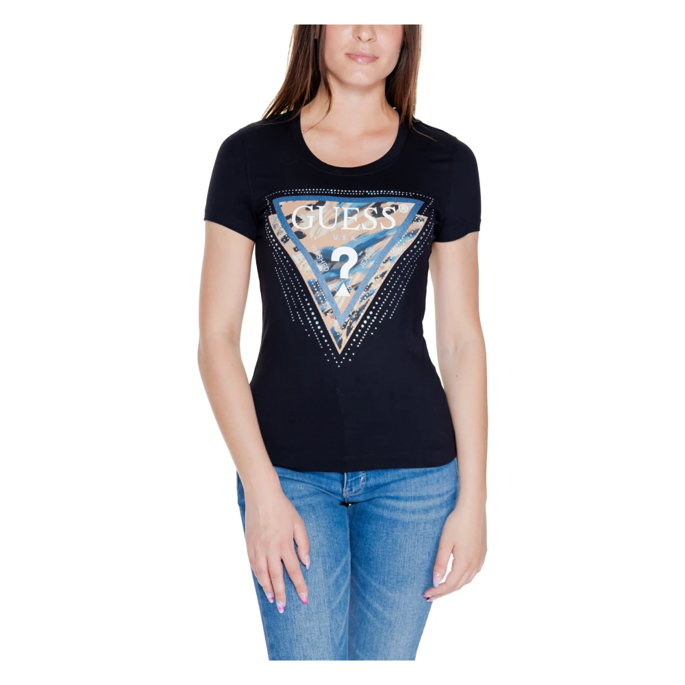 Guess Leo Triangle T-Shirt Herfst Winter Collectie Black Dames