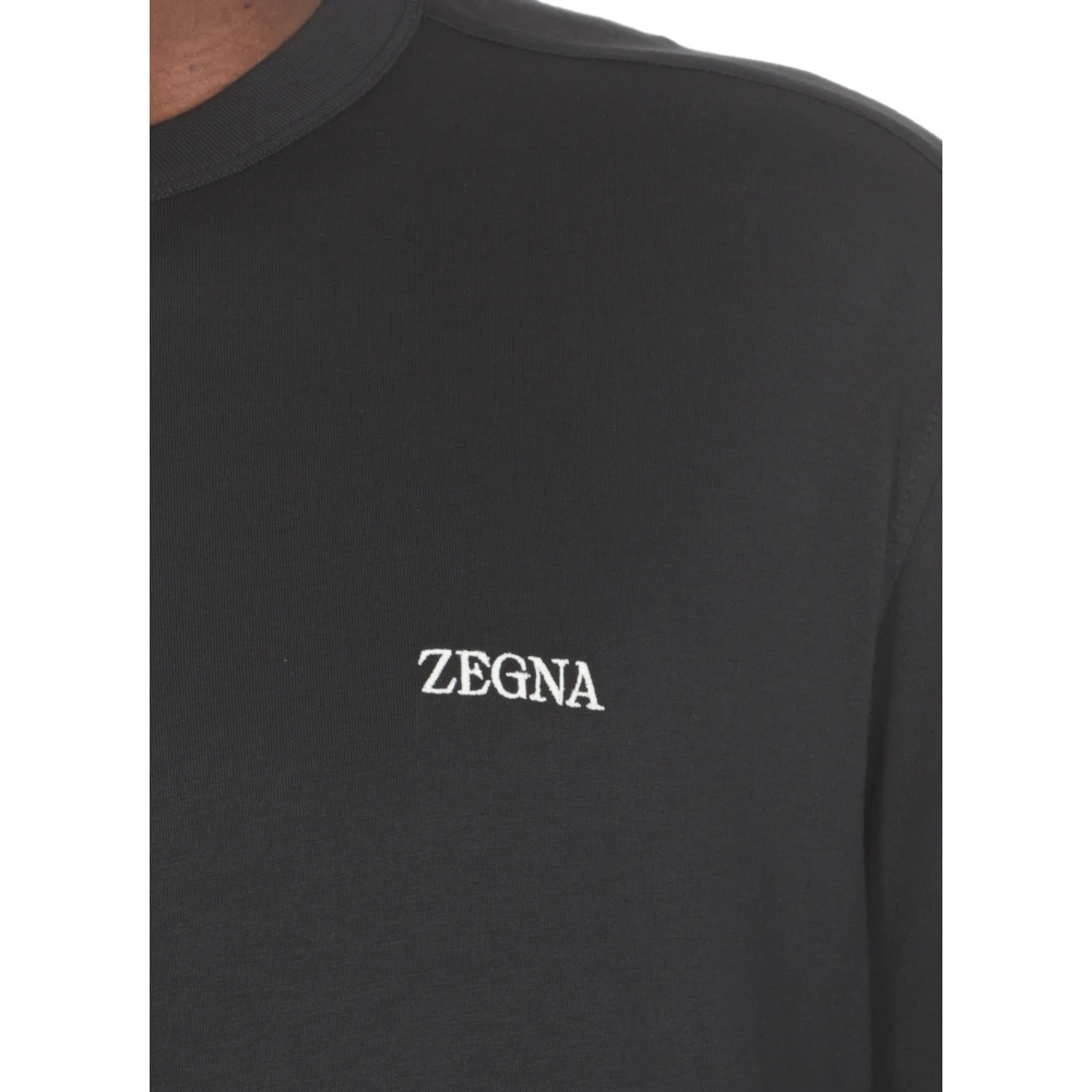 Ermenegildo Zegna Donkerblauw Katoenen T-shirt met Logo Blue Heren