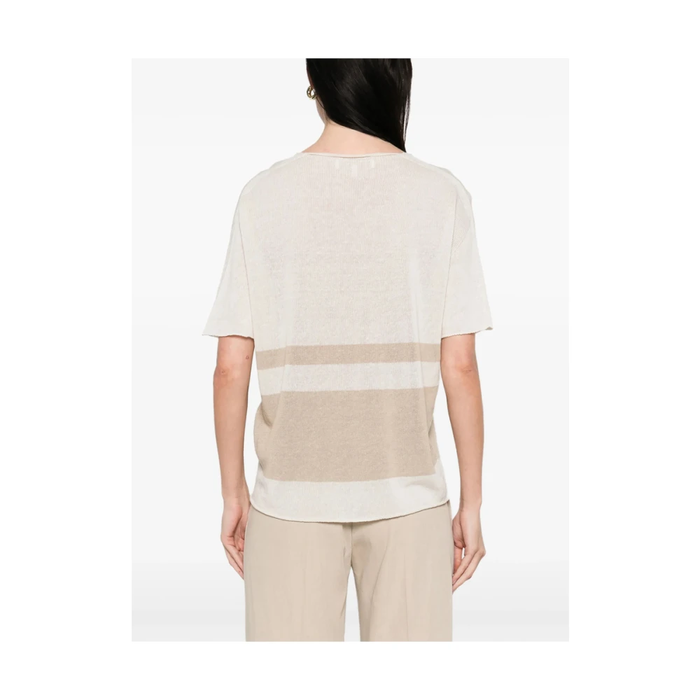 Antonelli Firenze Beige V-hals Korte Mouw Sweater Beige Dames
