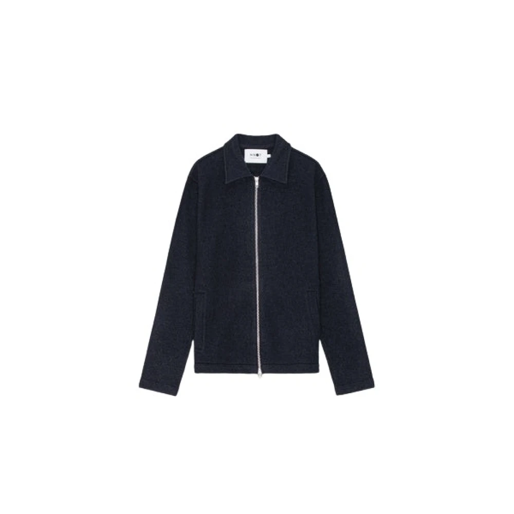 Nn07 Navy Blue Merino Wool Zip-Up Overshirt Blue Heren
