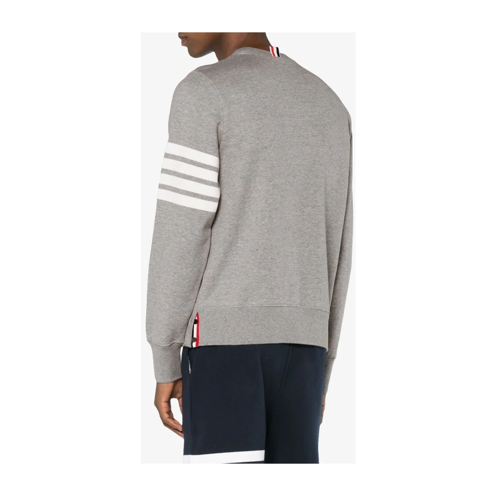 Thom Browne Grijze Crew Neck Sweater met 4-Bar Stripe Gray Heren