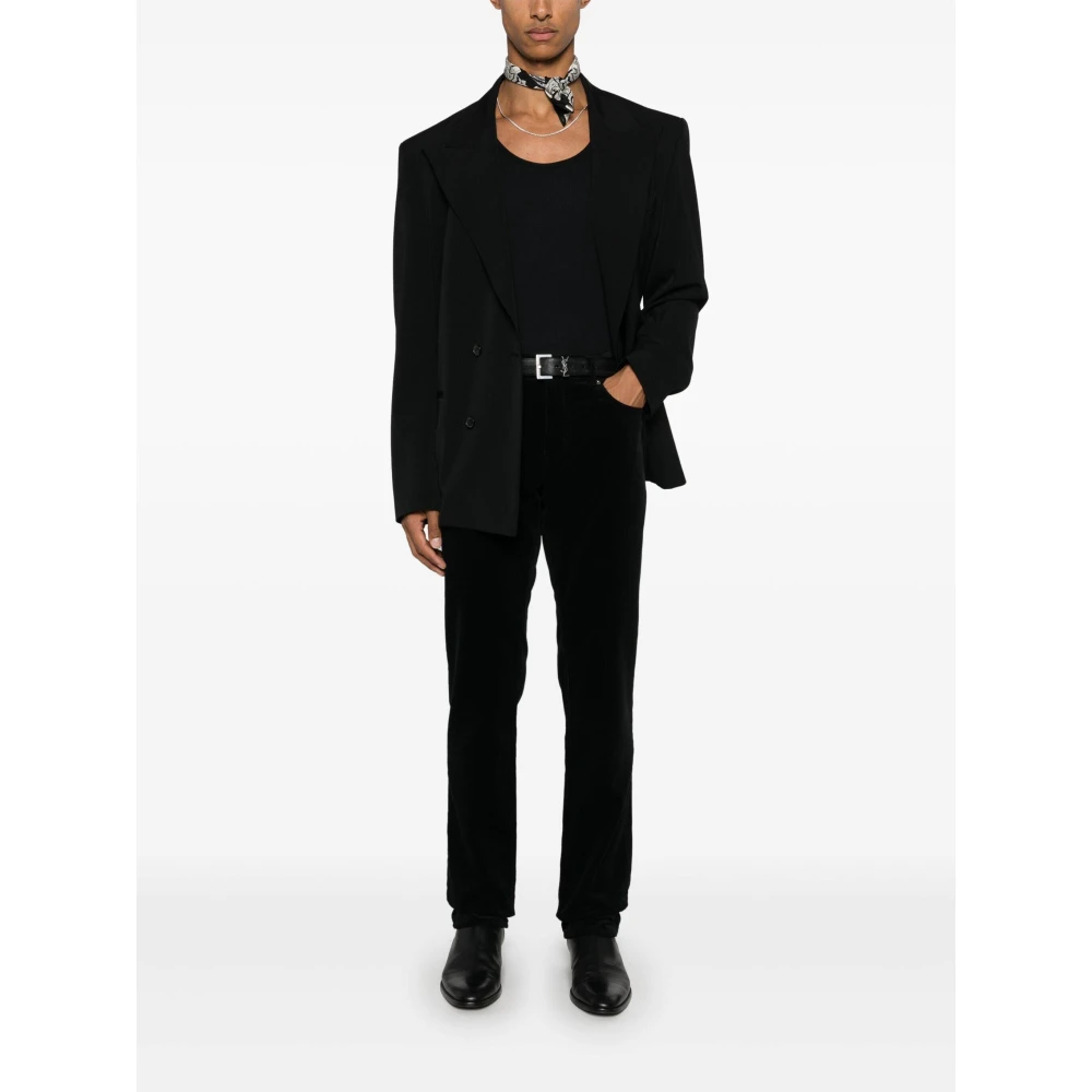 Saint Laurent Slim Corduroy Broek Diep Zwart Black Heren