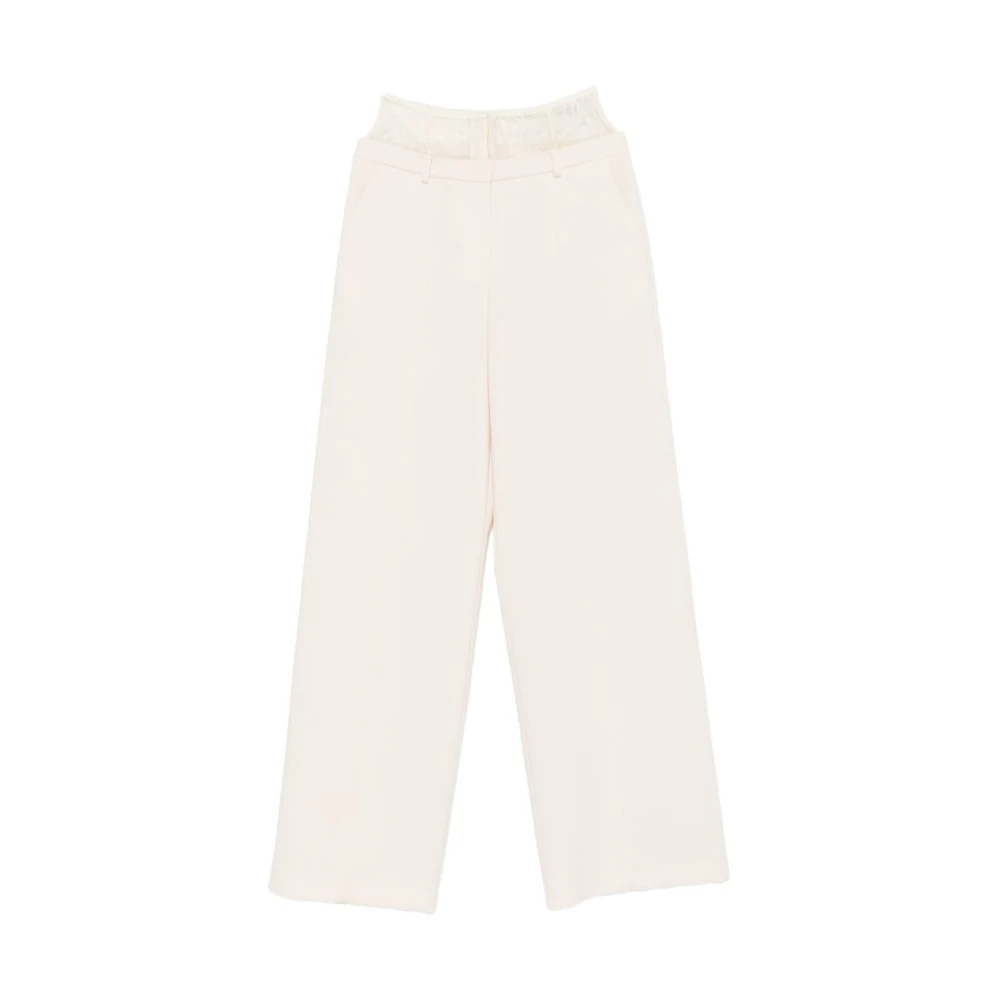 Patrizia Pepe Women's White Wide Trousers, M, Palazzo Trousers With Lace Waist