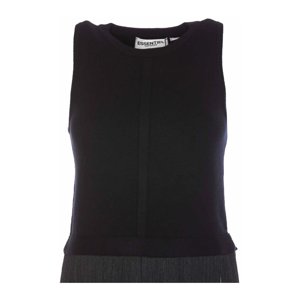 Essentiel Antwerp Mouwloze top met franjes en ronde hals Black Dames